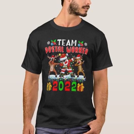 Team Postal Worker 2022 Xmas Lights Dabbing Reinde T-shirt (Voorkant)