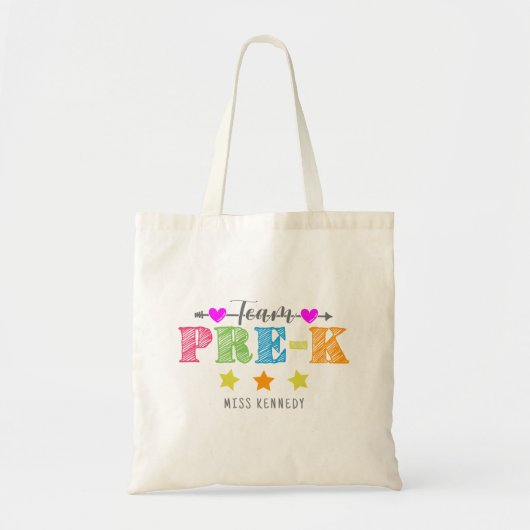 Team Pre-K Cute Trendy Colorful Teacher Tote Bag (Voorkant)
