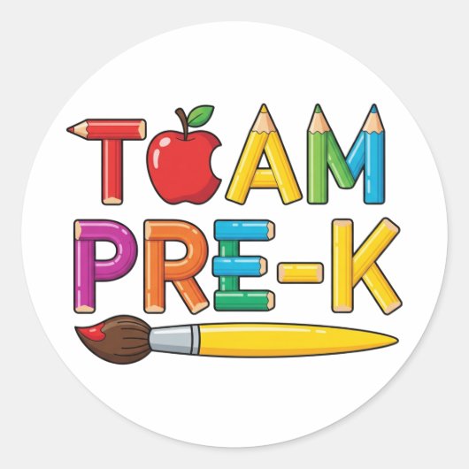 Team Pre-K Kleurrijke School Ronde Sticker (Voorkant)