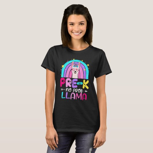 Team Pre k Teacher Rainbow No Prob Llama 100th Day T-shirt (Voorkant volledig)