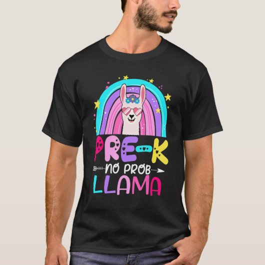 Team Pre k Teacher Rainbow No Prob Llama 100th Day T-shirt (Voorkant)
