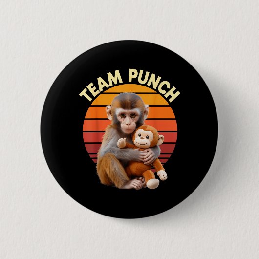 Team Punch Monkey Knuffel Retro Zon Ronde Button 5,7 Cm (Voorkant)