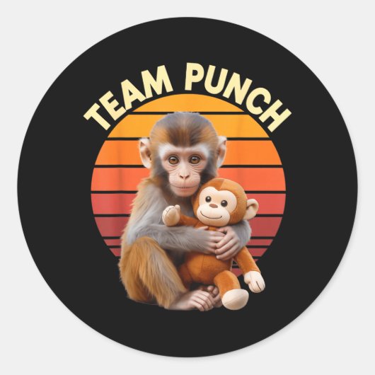 Team Punch Monkey Knuffel Retro Zon Ronde Sticker (Voorkant)