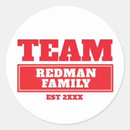Team rode gepersonaliseerde familie of team sticke ronde sticker