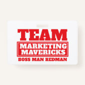 Team rode gepersonaliseerde naam team building bad badge (Voorkant)