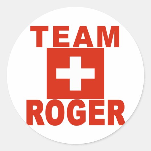 Team Roger met Zwitserse vlag Ronde Sticker (Voorkant)