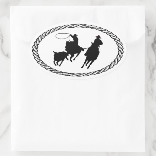 Team Roping Euro Stijl Ovale Sticker (Tas)