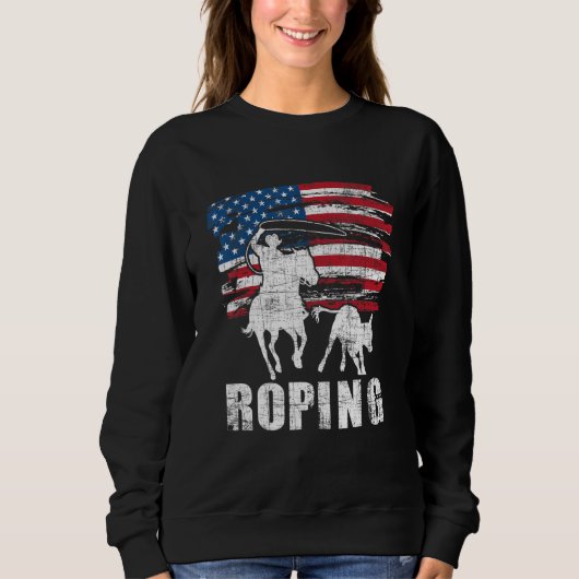 Team Roping Roper Usa Amerikaanse Vlag Header Heel Trui (Voorkant)