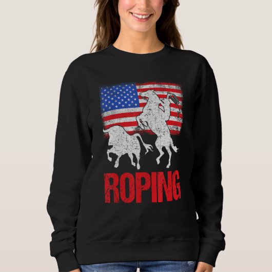 Team Roping Roper Usa Amerikaanse Vlag Header Heel Trui (Voorkant)