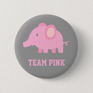 Team Roze, Baby Girl Elephant, Geslacht Partij Ronde Button 5,7 Cm