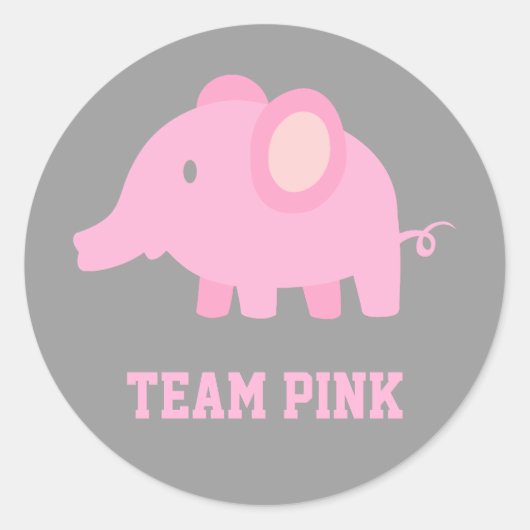 Team Roze, Baby Meisje Olifant, Geslacht Onthullen Ronde Sticker (Voorkant)