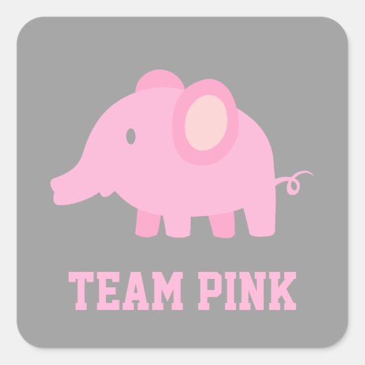 Team Roze, Baby Meisje Olifant, Geslacht Onthullen Vierkante Sticker (Voorkant)