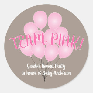 Team Roze Ballonnen Geslacht Reveal Feest Ronde Sticker