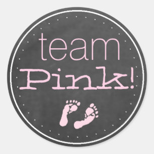 Team Roze Chalkboard- Baby shower Gender Reveal Ronde Sticker