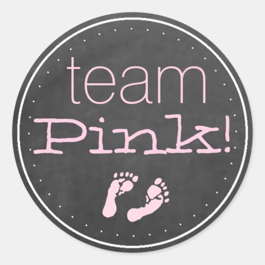 Team Roze Chalkboard- Baby shower Gender Reveal Ronde Sticker (Voorkant)