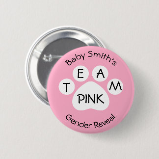 Team roze handpoot afdrukken Geslacht onthullen Ronde Button 5,7 Cm
