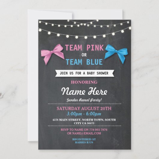 Team Roze of Blauw Baby shower Geslacht Onthulling Kaart (Voorkant)