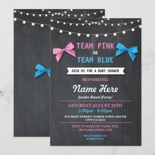 Team Roze of Blauw Baby shower Geslacht Onthulling Kaart (Voorkant / Achterkant)