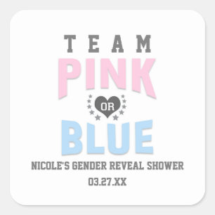 Team ROZE of BLAUW Geslacht Reveal Baby Shower Fav Vierkante Sticker