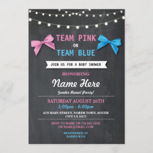 Team Roze of Blue Baby shower Gender onthullen Inv Kaart