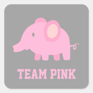 Team Roze, Olifant Meisje, Geslacht Reveal Feestje Vierkante Sticker