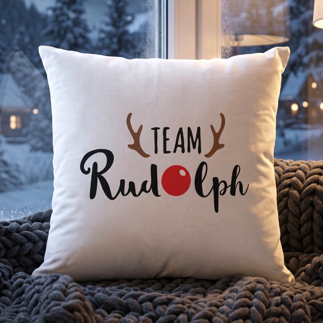 Team Rudolph - Rode Neus Rendier Vakantie Kussen (Creator heeft geüpload)