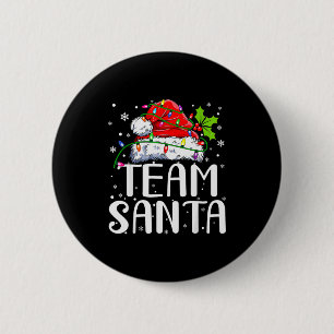 Team Santa Rode Geruite Kerstman Hoed Kerstverlich Ronde Button 5,7 Cm