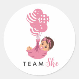 Team She Pink Balloon Baby Girl Ronde Sticker
