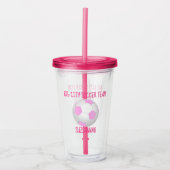 Team & Speler Naam Girly Roze Wit Voetbal Acryl Drinkbeker (Voorkant)