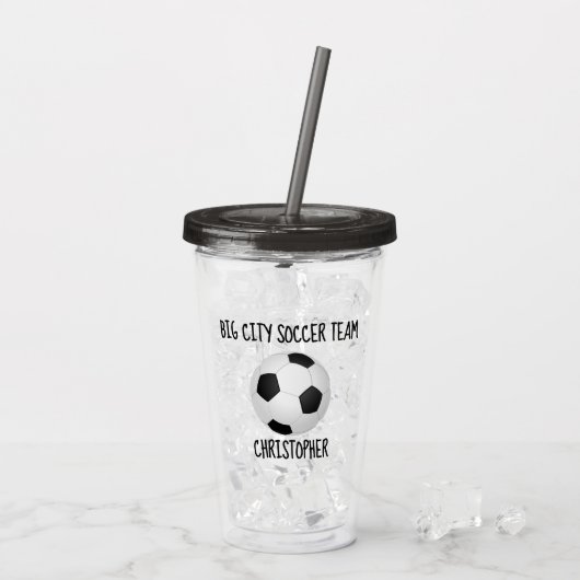 Team & Speler Naam Zwart en Wit Voetbal Acryl Drinkbeker (Achterkant ijs)