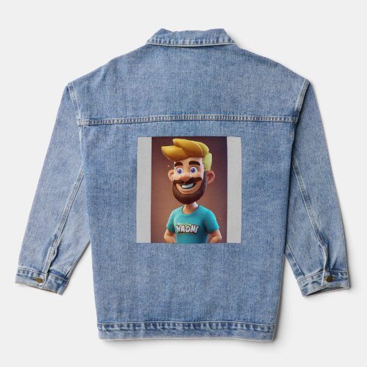 Team Spirit: Cartoon Mascot Man Denim Jacket (Achterkant)
