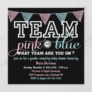 Team Spirit Gender onthulling Baby shower Invitati Kaart