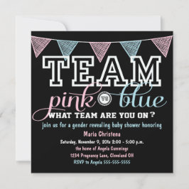 Team Spirit Gender Reveal Baby shower Invitation Kaart