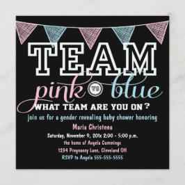 Team Spirit Gender Reveal Baby shower Invitation Kaart