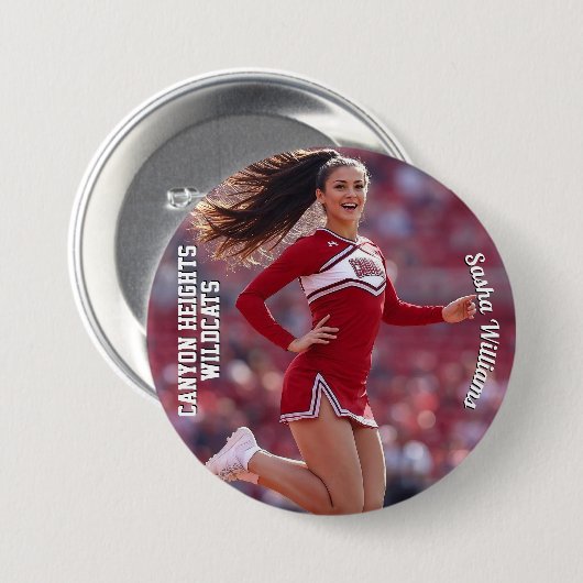 Team Spirit Photo Button Pin - Lichte tekst (Voorkant /achterkant)