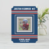 Team Sport Strepen Foto Afstudeer Uitnodiging  (Staand voorkant)