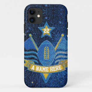 Team Sportblauw & Gold Glitter College Football Case-Mate iPhone Case