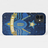 Team Sportblauw & Gold Glitter College Football Case-Mate iPhone Case (Achterkant (horizontaal))