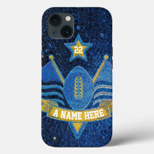 Team Sportblauw & Gold Glitter College Football Case-Mate iPhone Case