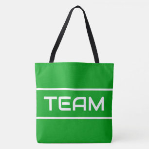 TEAM Sportief Pret Wit Tekst Strepen Op Felgroen Tote Bag