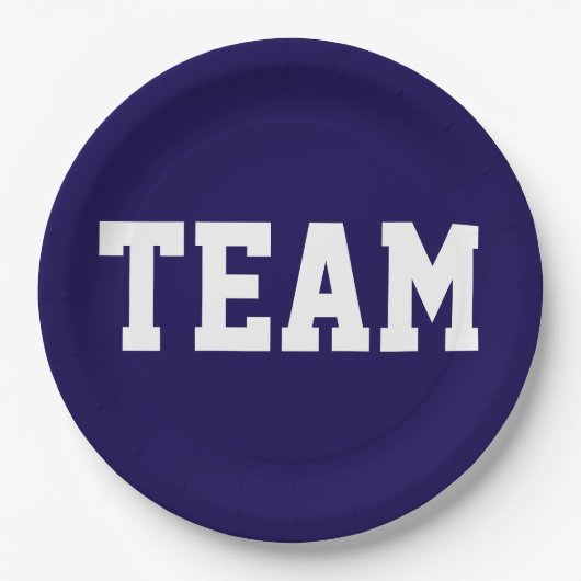 TEAM Sportief Wit Tekst Op Diep Marineblauw Papieren Bordje (Voorkant)
