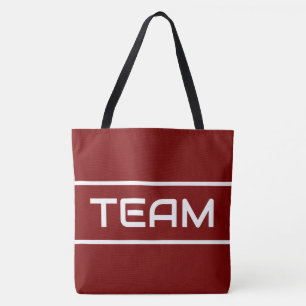TEAM Sportief Wit Tekst Strepen Op Diep Rood Tote Bag