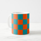 Team Sports Checkerboard FAN Sinaasappel Turquoise Koffiemok (Voorkant links)