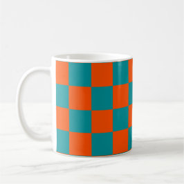 Team Sports Checkerboard FAN Sinaasappel Turquoise Koffiemok