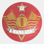 Team Sports Red & Gold Glitter College Football Ronde Sticker (Voorkant)