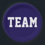 TEAM Sporty Athletic White Text On Deep Navy Blue Papieren Bordje<br><div class="desc">This sporty design features athletic bold TEAM white text against deep navy blue background.   The colors and text in this design can be personalized.</div>
