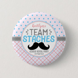 "Team Staches" Moderne Gender Onthulling Party Ronde Button 5,7 Cm