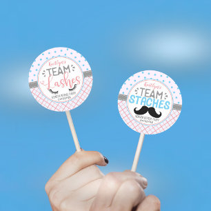 "Team Staches" Moderne Gender Onthulling Party Ronde Sticker