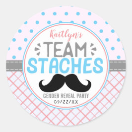 "Team Staches" Moderne Gender Onthulling Party Ronde Sticker
