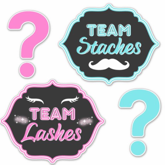 TEAM Staches of Lashes Roze|Blauw geslacht onthull Sticker (Voorkant)